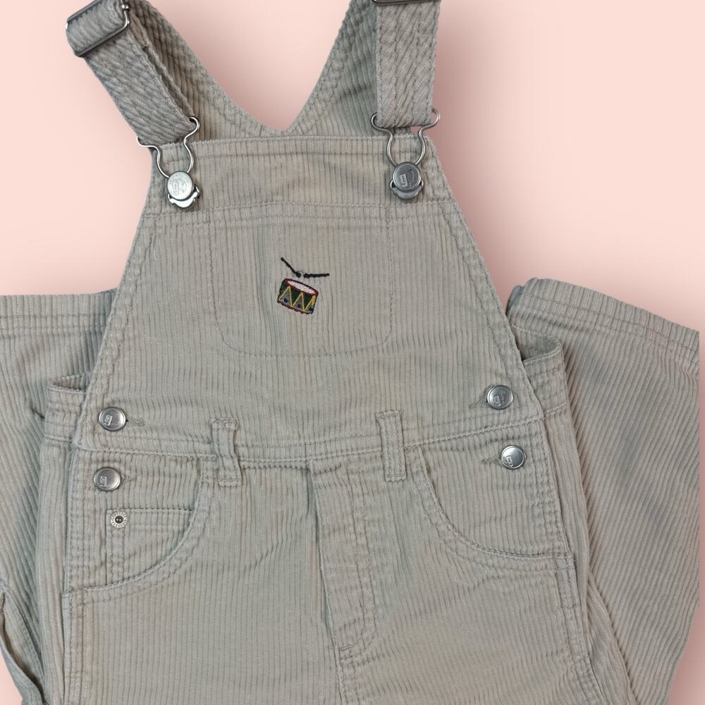 Vtg CORDUROY Overall Jumper Pants Size 18-24 Gymboree Embroidered Drum Tan 2002